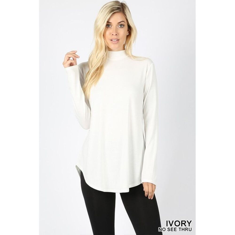 World of Leggings Premium Long Sleeve Mock Neck Round Hem Plus Size Top
